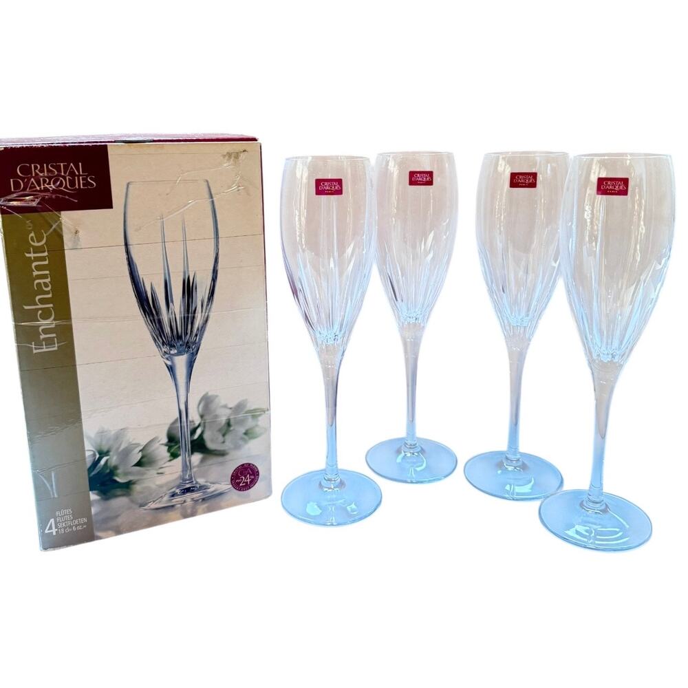 Cristal D'Arques Fluted Champagne Set 4 Crystal Durand Enchante Glass Paris New